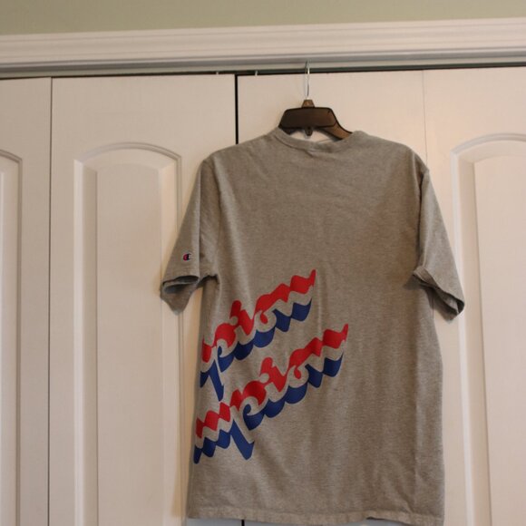 Champion Script Logo Wrap Around T-Shirt Heather Grey Short Sleeve Size Large - Picture 10 of 11